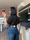 Acı Kahve Denim Yaka Kısa Kollu Kazak