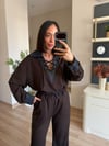 Acı Kahve Denim Yakalı Bağlamalı Modal Takım