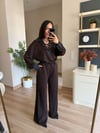 Acı Kahve Denim Yakalı Bağlamalı Modal Takım