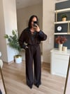 Acı Kahve Denim Yakalı Bağlamalı Modal Takım
