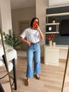 Açık Mavi Kemerli Bilek Boy Jean