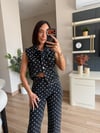 Antrasit Puantiye Desenli Denim Takım
