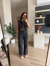 Antrasit Puantiye Desenli Denim Takım