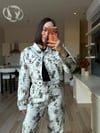Beyaz Baskılı Denim Takım