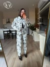 Beyaz Baskılı Denim Takım