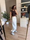 Beyaz Paçası Lastikli Paraşüt Kumaş Pantolon