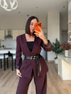 Bordo Çift Kemerli Blazer Takım