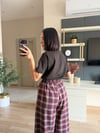 Bordo Ekose Desen Şalvar Kesim Pantolon