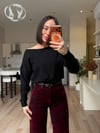 Bordo Flok Baskılı Kemerli Jean