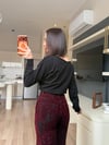 Bordo Flok Baskılı Kemerli Jean