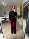 Bordo Flok Baskılı Kemerli Jean