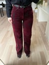 Bordo Flok Baskılı Kemerli Jean