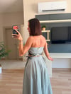 Çizgili Crop Midi Boy Etek Takım
