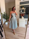 Çizgili Crop Midi Boy Etek Takım