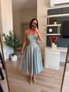 Çizgili Crop Midi Boy Etek Takım