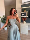 Çizgili Crop Midi Boy Etek Takım