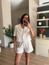 Çizgili Keten Kısa Kollu Ceket Şort Takım