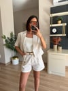 Çizgili Keten Kısa Kollu Ceket Şort Takım