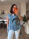 Denim Leopar Desenli Yelek