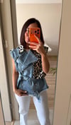 Denim Leopar Desenli Yelek