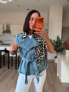 Denim Leopar Desenli Yelek