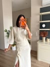 Ekru Volan Ve Pile Detaylı Elbise