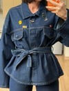 Gece Mavisi Aksesuarlı Bağlamalı Denim Takım
