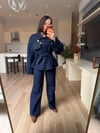 Gece Mavisi Aksesuarlı Bağlamalı Denim Takım