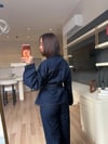 Gece Mavisi Aksesuarlı Bağlamalı Denim Takım