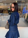 Gece Mavisi Denim Ceket& Etek Takım