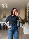Gri Denim Yaka Kısa Kollu Kazak