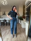 Gri Denim Yaka Kısa Kollu Kazak