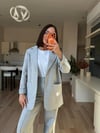 Gri Şeritli Blazer Pantolon Takım