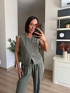 Haki Tensel Yelekli Pantolon Takım