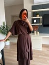 Kahve Asimetrik Kesim Etek Bluz Takım