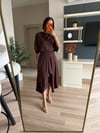 Kahve Asimetrik Kesim Etek Bluz Takım