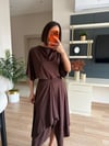 Kahve Asimetrik Kesim Etek Bluz Takım