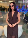 Kahve Blazer Yelek & Etek Takım
