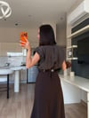 Kahve Çizgi Desenli Kemerli Elbise