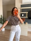 Kahve Çizgili Yuvarlak Yaka Tişört