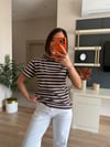 Kahve Çizgili Yuvarlak Yaka Tişört