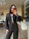 Kahve Denim Leopar Detaylı Takım