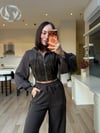 Kahve Denim Leopar Detaylı Takım