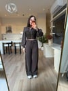 Kahve Denim Leopar Detaylı Takım