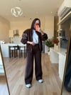 Kahve Deri Detaylı Triko Takım
