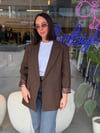 Kahve Ekose Astarlı Blazer Ceket