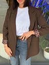Kahve Ekose Astarlı Blazer Ceket