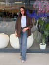 Kahve Ekose Astarlı Blazer Ceket
