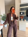 Kahve Fermuar Detaylı Tasarım Blazer Pantolon Takım