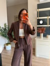 Kahve Fermuar Detaylı Tasarım Blazer Pantolon Takım